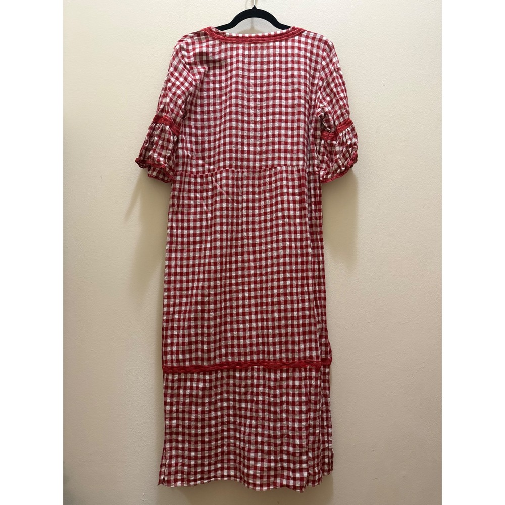 POL‎ Red Gingham Maxi Dress Boho Lace Tassel - M - Picture 8 of 12
